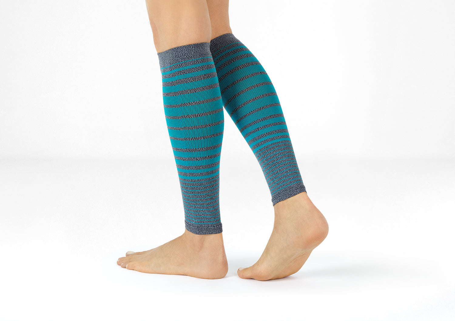 Alternative view of Compression Calf Sleeves Standard 15-20 mmHg - Gray/Teal Stripe