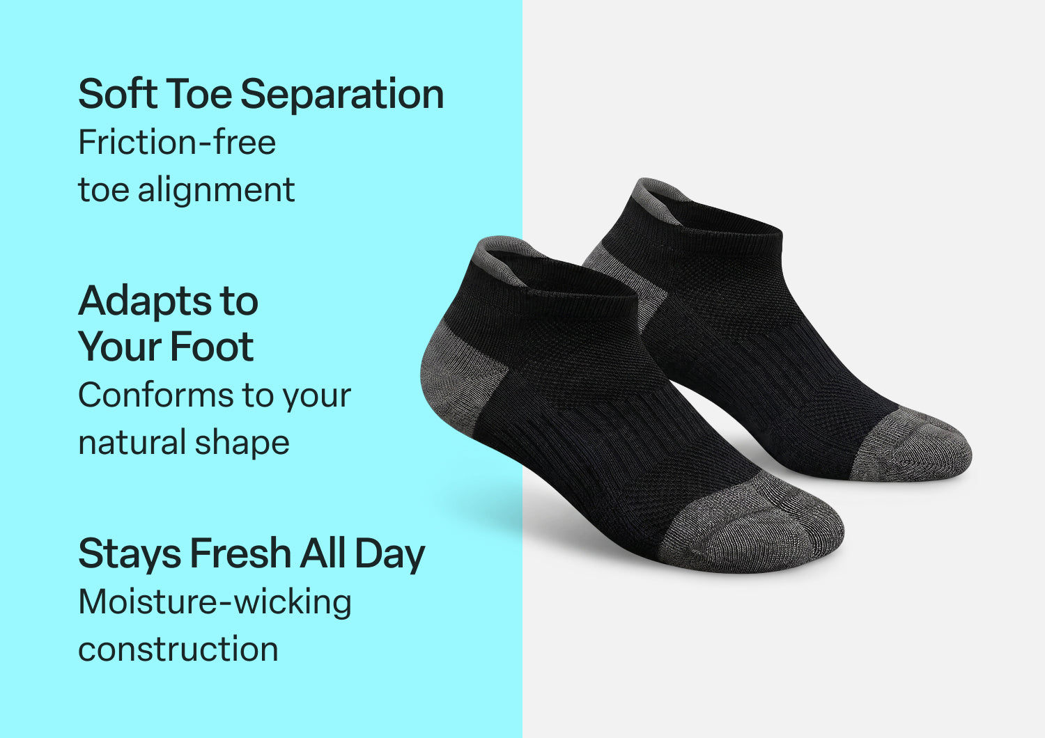 Bunion Relief. Padded Low Cut Socks - Black - Image 3