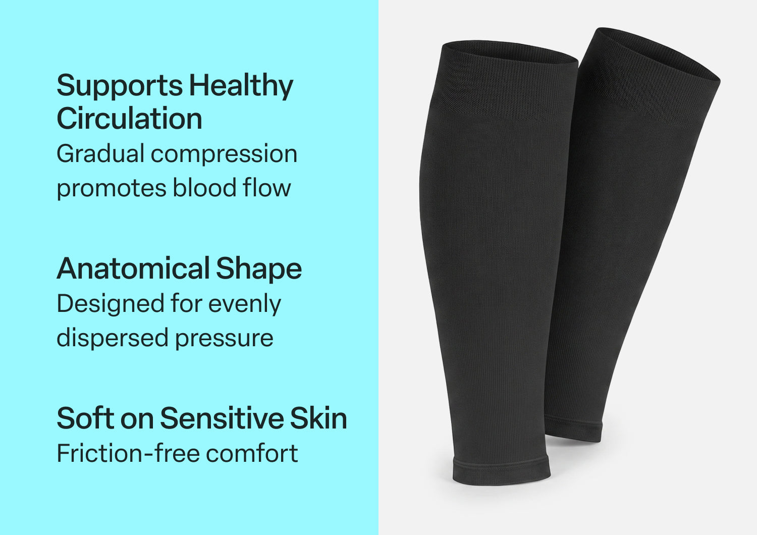 Compression Calf Sleeves Wide 20-30 mmHg - Black - Image 3