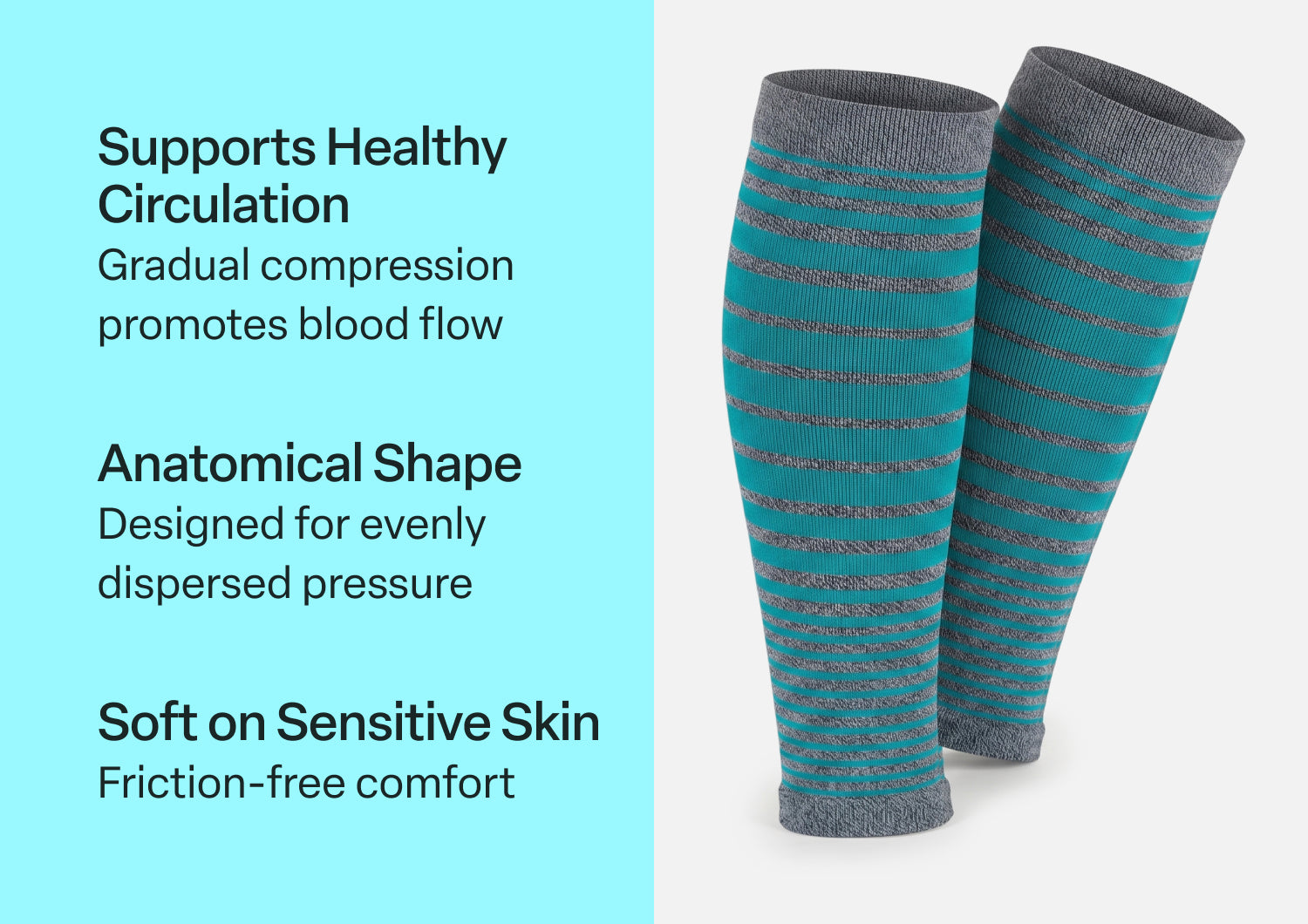 Compression Calf Sleeves Standard 20-30 mmHg - Gray/Teal Stripe - Image 3